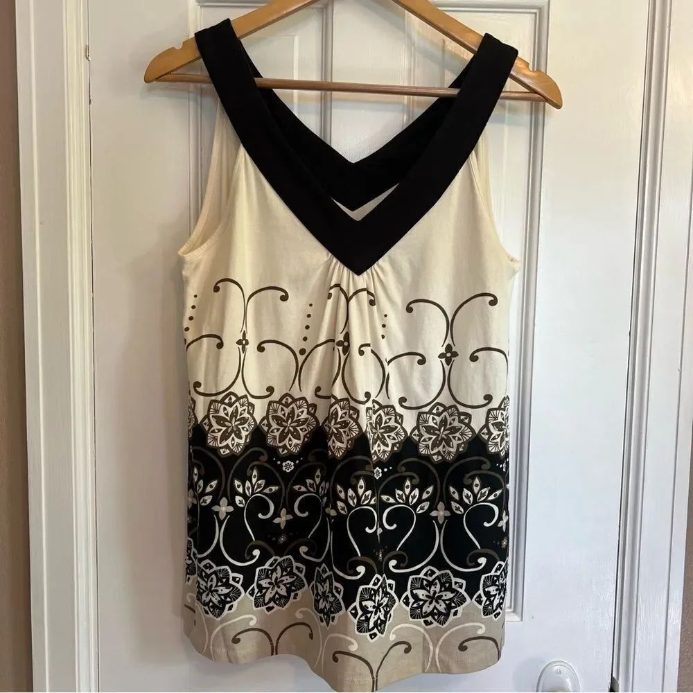 Sonoma Black and Cream Floral Blouse